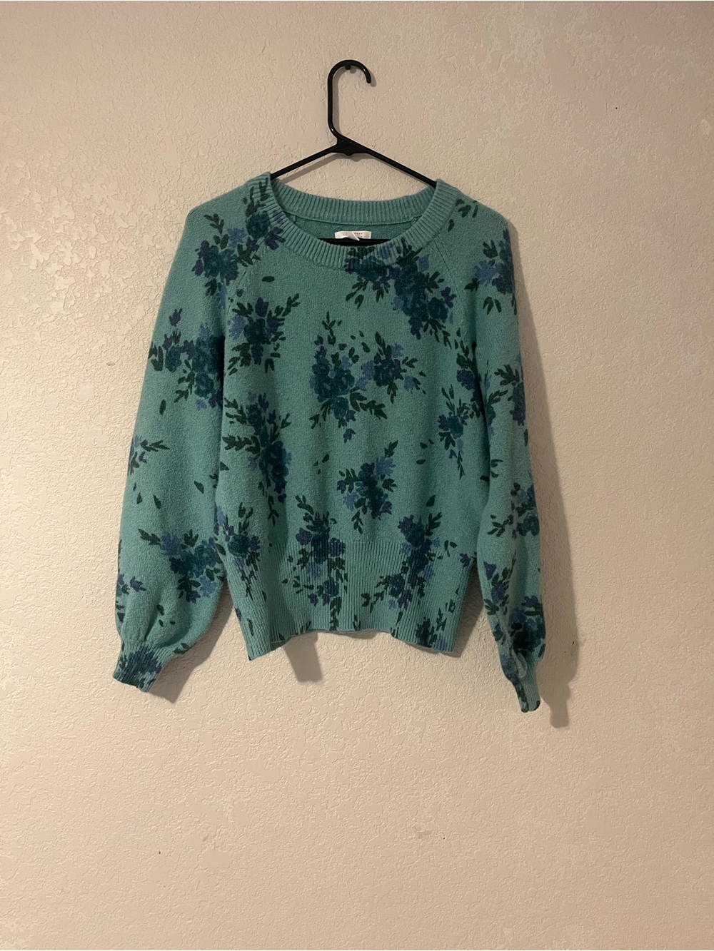 LC Lauren Conrad Teal Floral Crewneck Sweater size small